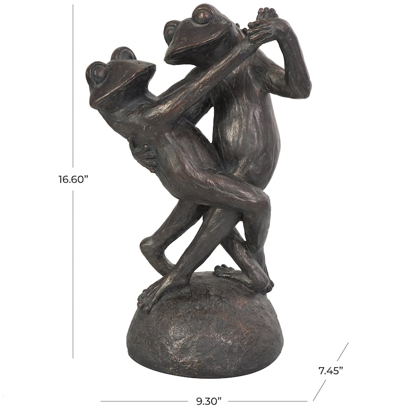 Resin Frog Patina Dancing Decorative Sculpture with Rock Base - Bronze - Roche River Decor