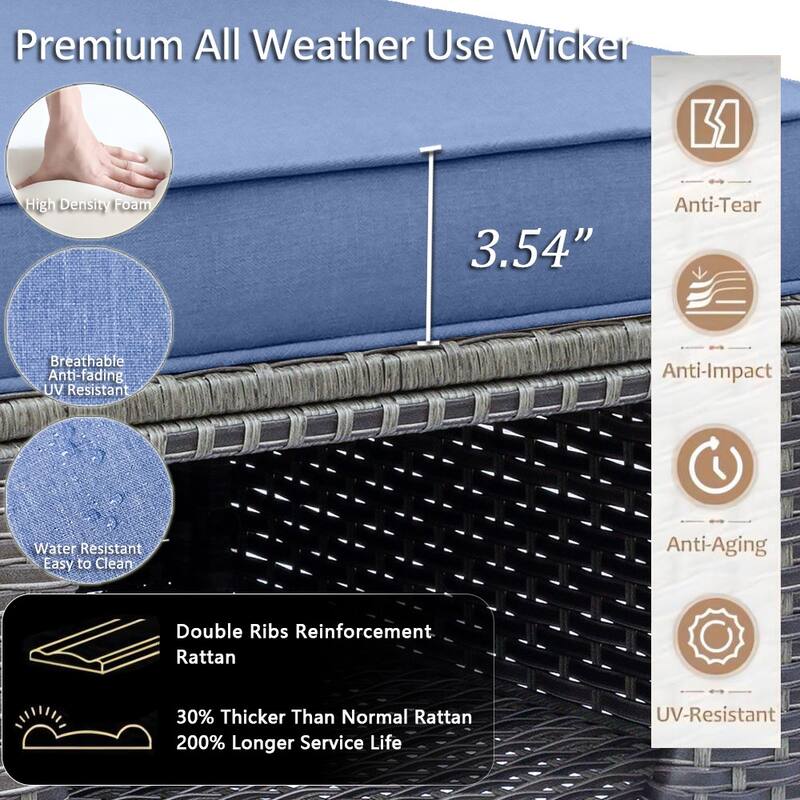Outdoor Patio Cushioned Rattan Wicker Storage Ottomans (Set of 2)