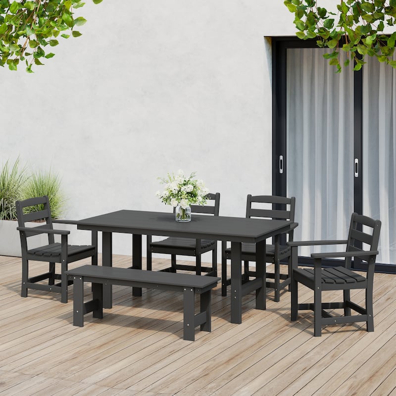 Polytrends Shoreside 6-Piece Arm Chair Dining Set With Bench