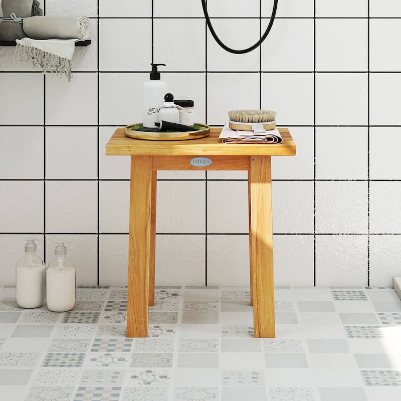Costway 18" Teak Shower Bench Waterproof Spa Bath Stool for Shaving - See Details