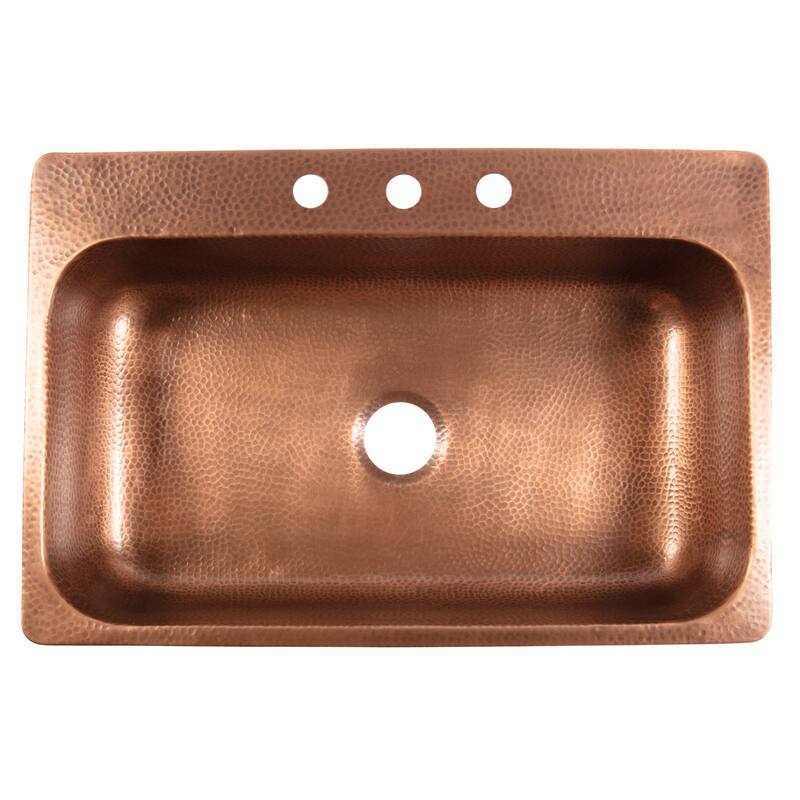Angelico Copper 33" Single Bowl Drop-In Kitchen Sink with 3 Holes
