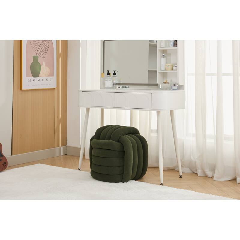 Chenille Fabric Ottoman Vanity Stool, Knot Design Ottoman Footstool, Multi-Functional Upholstered Makeup Stool