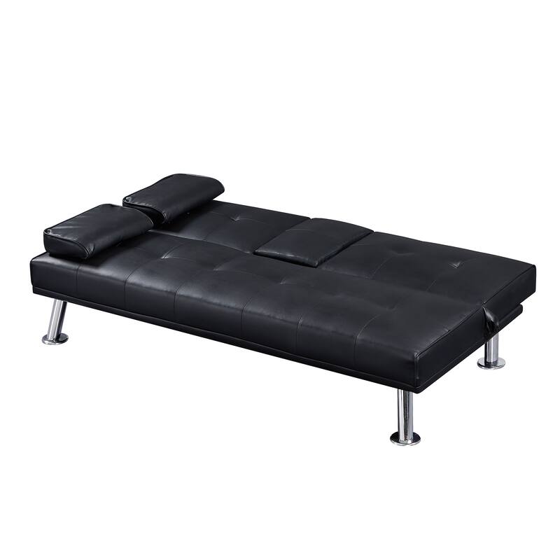 Modern Faux Leather Loveseat Sofa Bed with Cup Holders Bed Bath