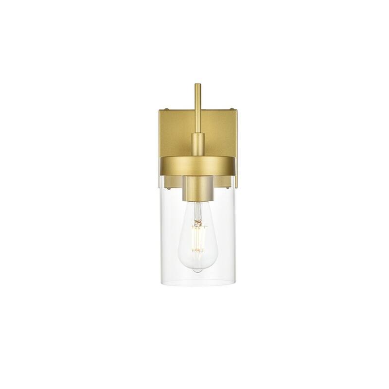 Bento 1 Light Black and Clear Bath Sconce - 5 - Brass