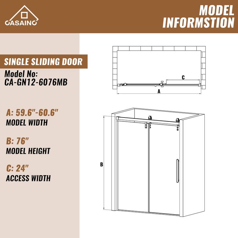 60.6 in. W x 76 in. H Framed Shower Door with Tempered Glass