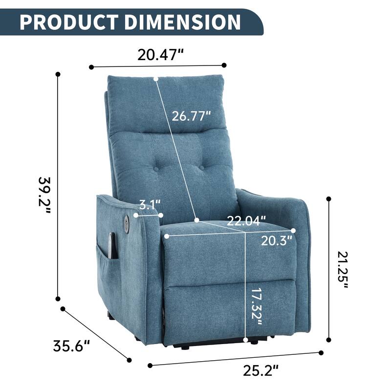 Single Motor Power Lift Recliner with USB Port and 155 Degree Recline