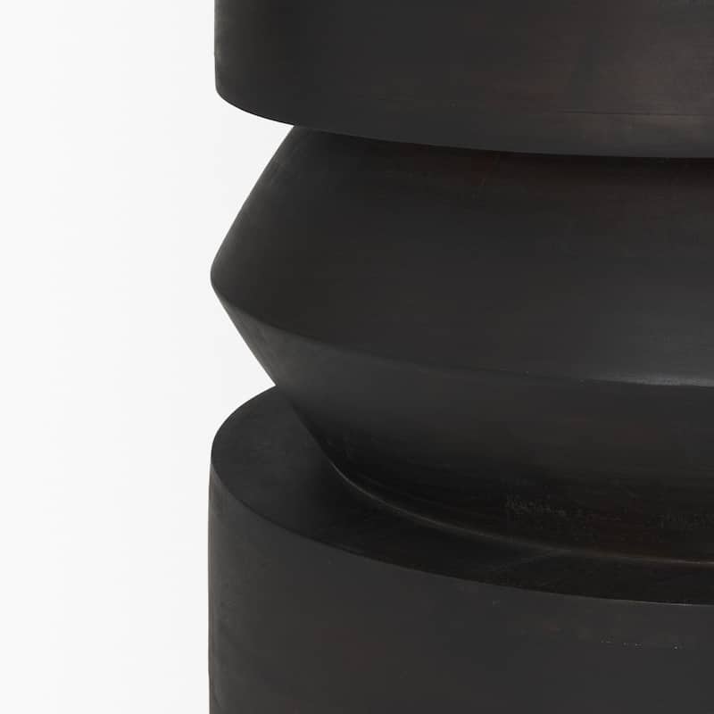 Rashama Dark Brown Wood Stacked Geometric Round Accent Table