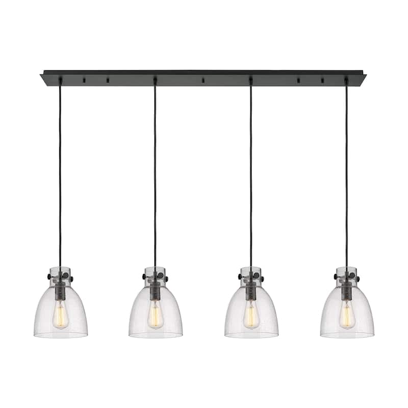 Innovations Lighting Newton Bell - 4 Light 8" Cord Hung Linear Pendant - Seedy/Matte Black