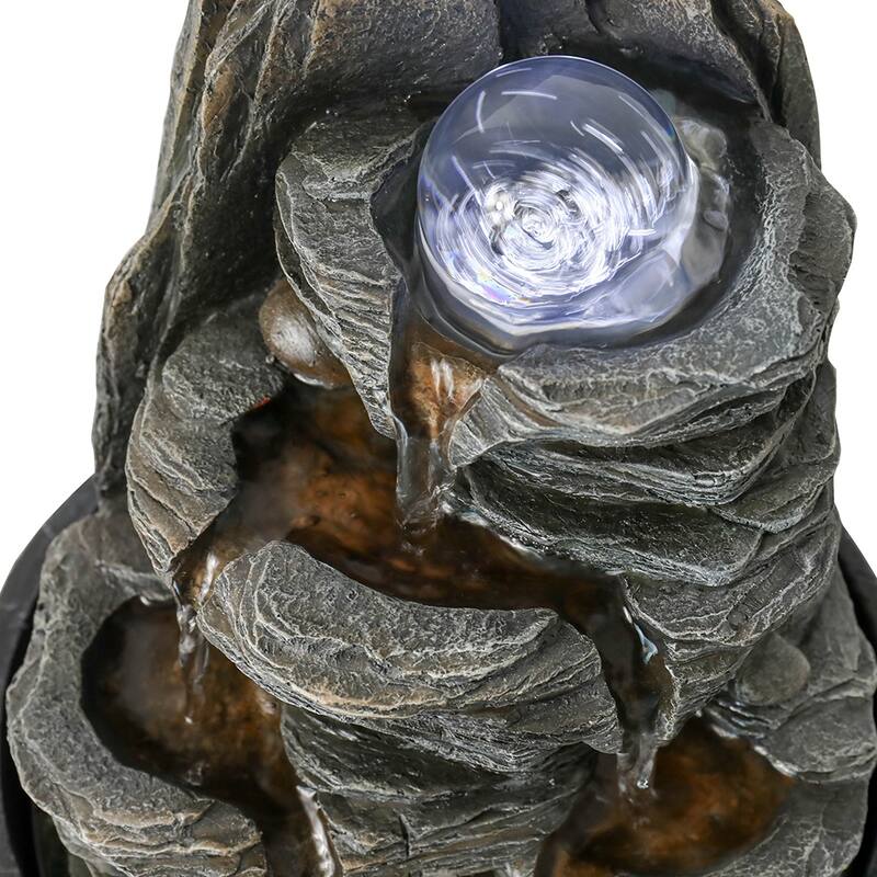 9.8inch Rockery Indoor Tabletop Water Fountain w/Lights & Crystal Ball