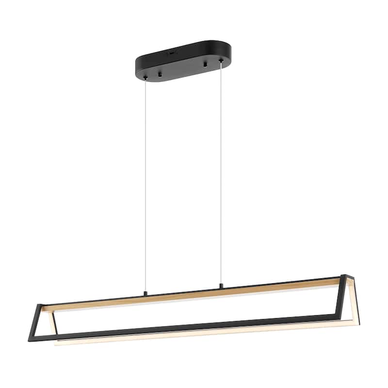 Satin Black & Wood Chandelier - N/A