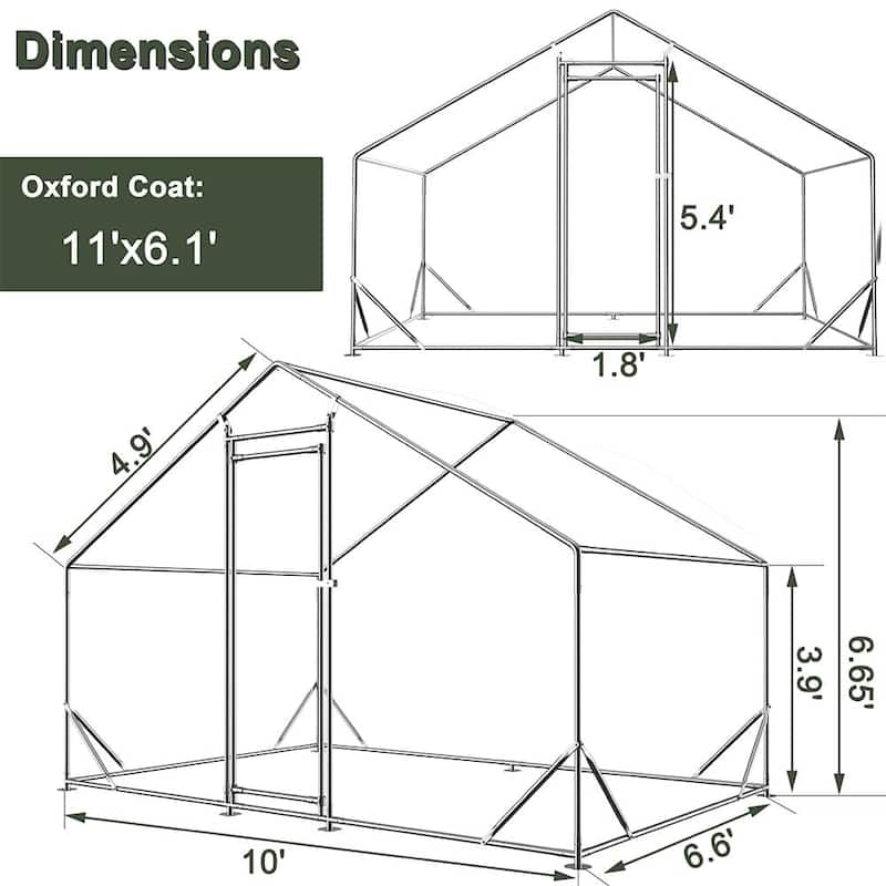 Large Chicken Coop Metal Chicken Run with Waterproof and Anti-Uv Cover
