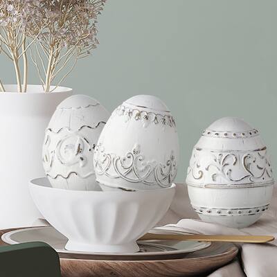 Resin 'Wood Carved' Easter Egg 5" Set of 3