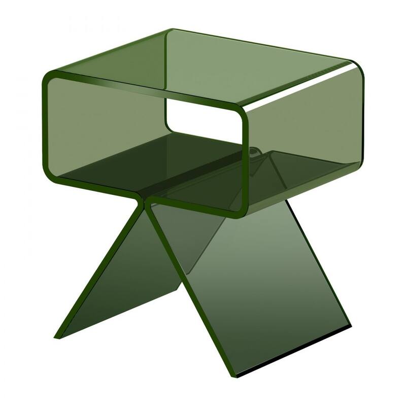 Transparent Green Acrylic Side Table with 2-Tier Storage and Sturdy Design - 11.8 x 15.4 x 17 in