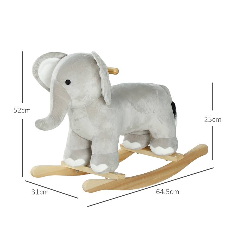 Cute Elephant Rocking Horse for Toddlers with Built-in Sounds, Soft Plush Body, and Safety Grip Handles for Kids 2-4 Years Old