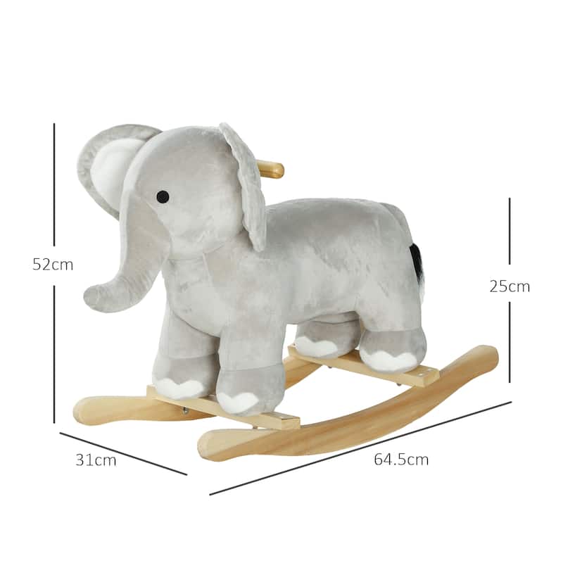 Rocking Horse, Kids Rocking Animal, Elephant Rocker with Realistic Sounds, Plush Ride on Toy for Years 2-4, Gray