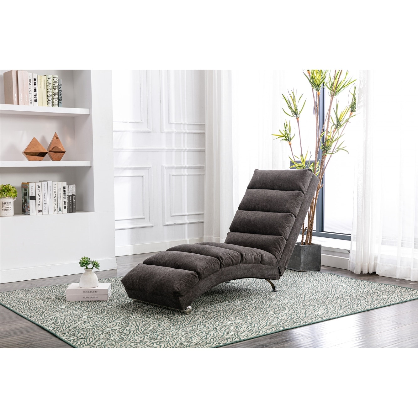 Linen Chaise Lounge Indoor Chair Modern Long Lounger for Office