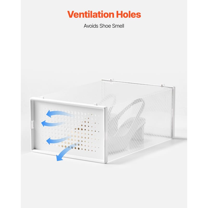 White Stackable Shoe Storage Boxes with Clip Lock Door, Ventilation and Tool-Free Assembly - 13.1 x 9.1 x 5.7 in