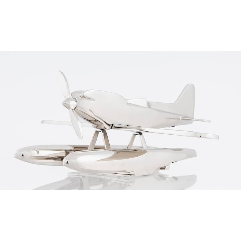 Vintage Look Aluminum Seaplane Sculpture - LxWxH : 16.5x17x7"
