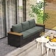 preview thumbnail 7 of 24, Outsunny 3-Seat Patio Sofa with Cushions, PE Rattan Outdoor Couch with Wood Grain Wide Armrests for Porch
