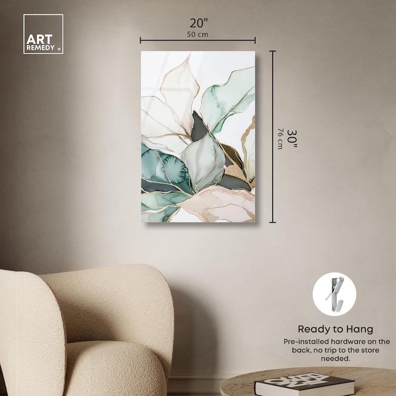 Pastel Leaves with Gold III Acrylic by Art Remedy, Ready to Hang