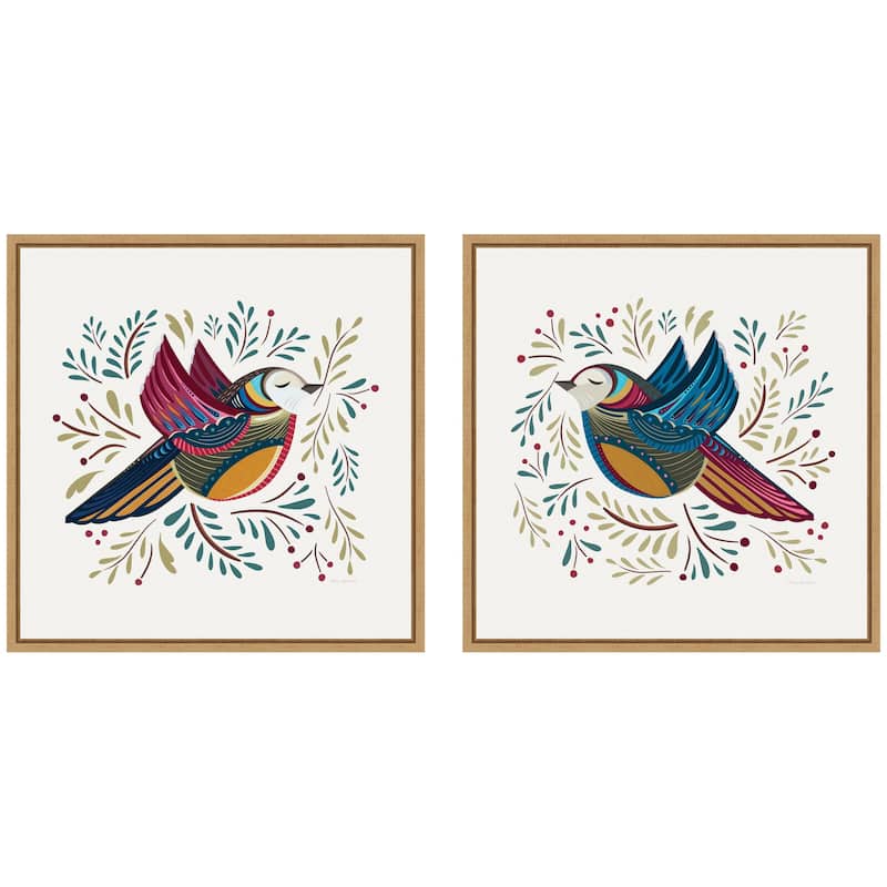 Kate and Laurel Sylvie Peace Birds Red and Blue Framed Canvas Art Set by Carey Copeland - 2 Piece