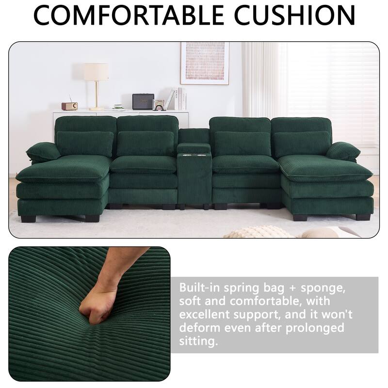 124" Modern Modular Sofa with Double Recliner and USB Port with Center Console