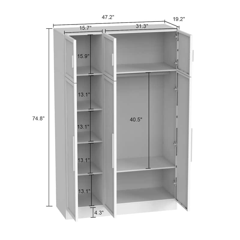 Lighted Modern Glass Door Wardrobe Armoire with Ample Storage - 47.2"