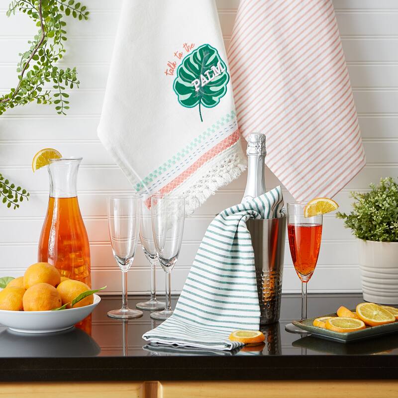 DII Island Tropics Pineapple Embellished Dishtowels Set/3