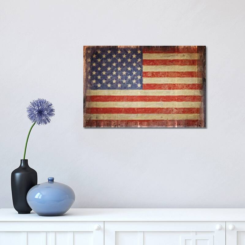 iCanvas "Vintage Flag On Barnwood" by Graffi*Tee Studios Canvas Print - 12x18x1.5