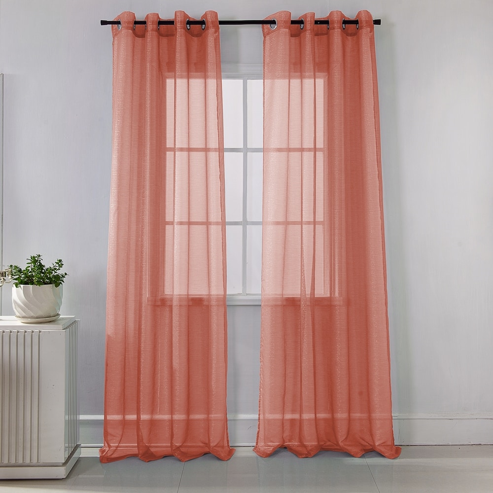 Lonnie Metallic Stripe Sheer Window Curtain Panel 90 inch