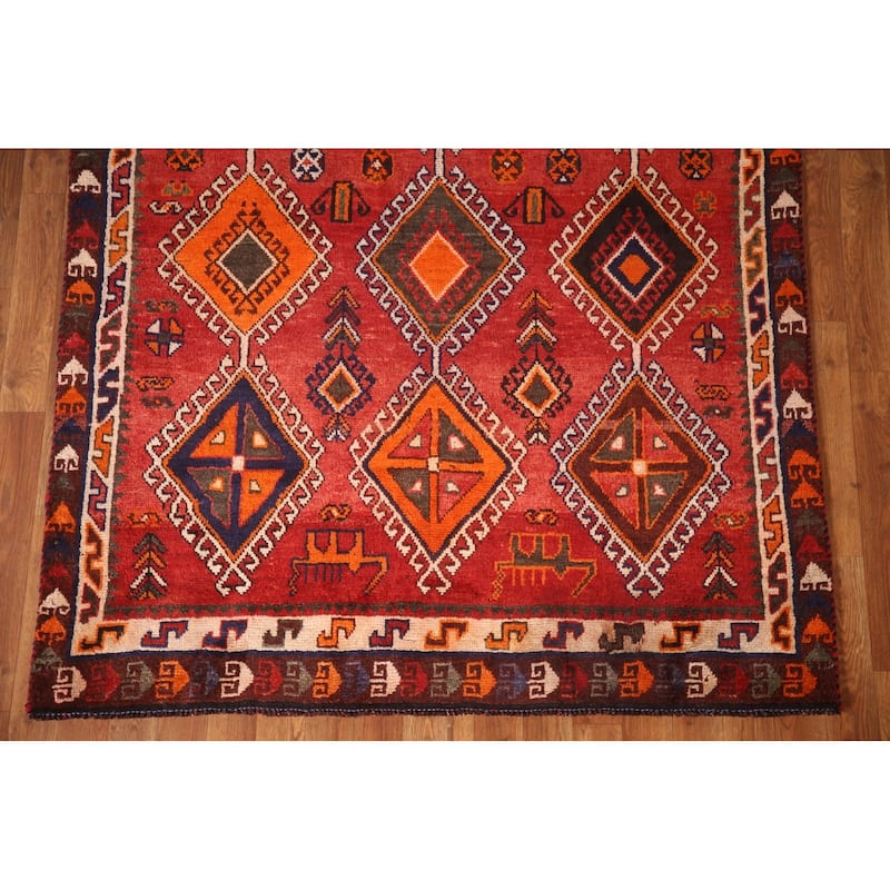 Vegetable Dye Tribal Qashqai Persian Vintage Rug Handmade Wool Carpet - 4'7"x 8'6"