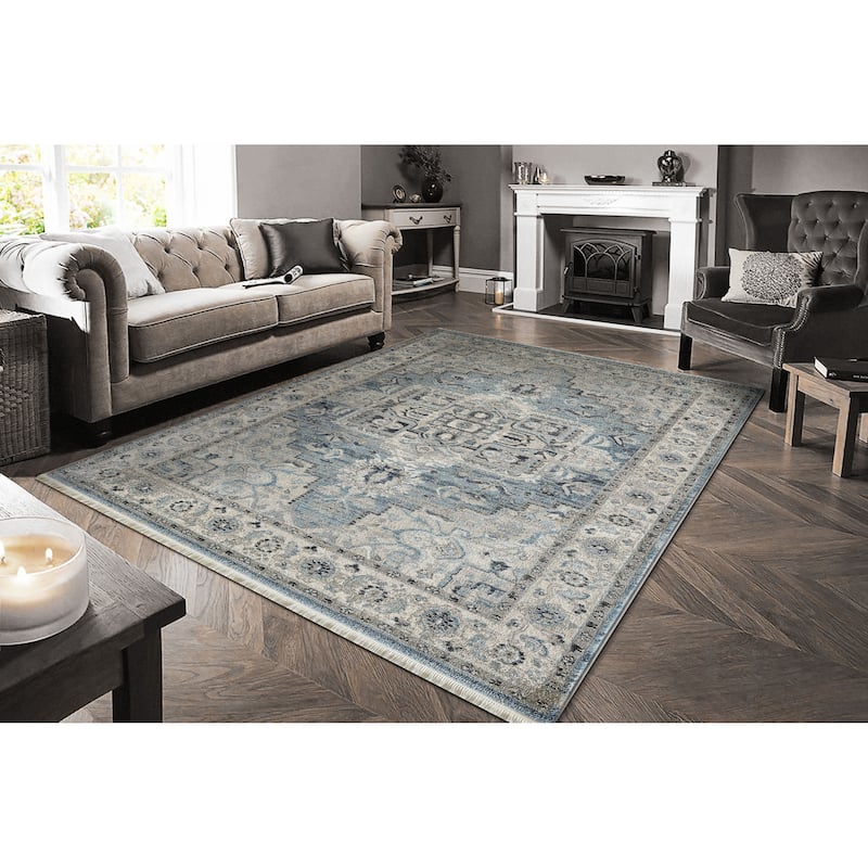 Dynamic Rugs Juno Transitional Area Rug - 2" X 3'11" - Light Blue/Cream