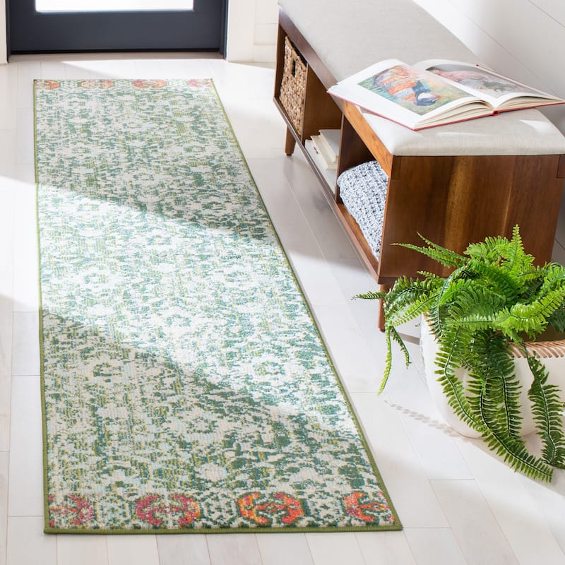 SAFAVIEH Madison Jeljazka Distressed Rug - 2' x 8' Runner - Green/Ivory