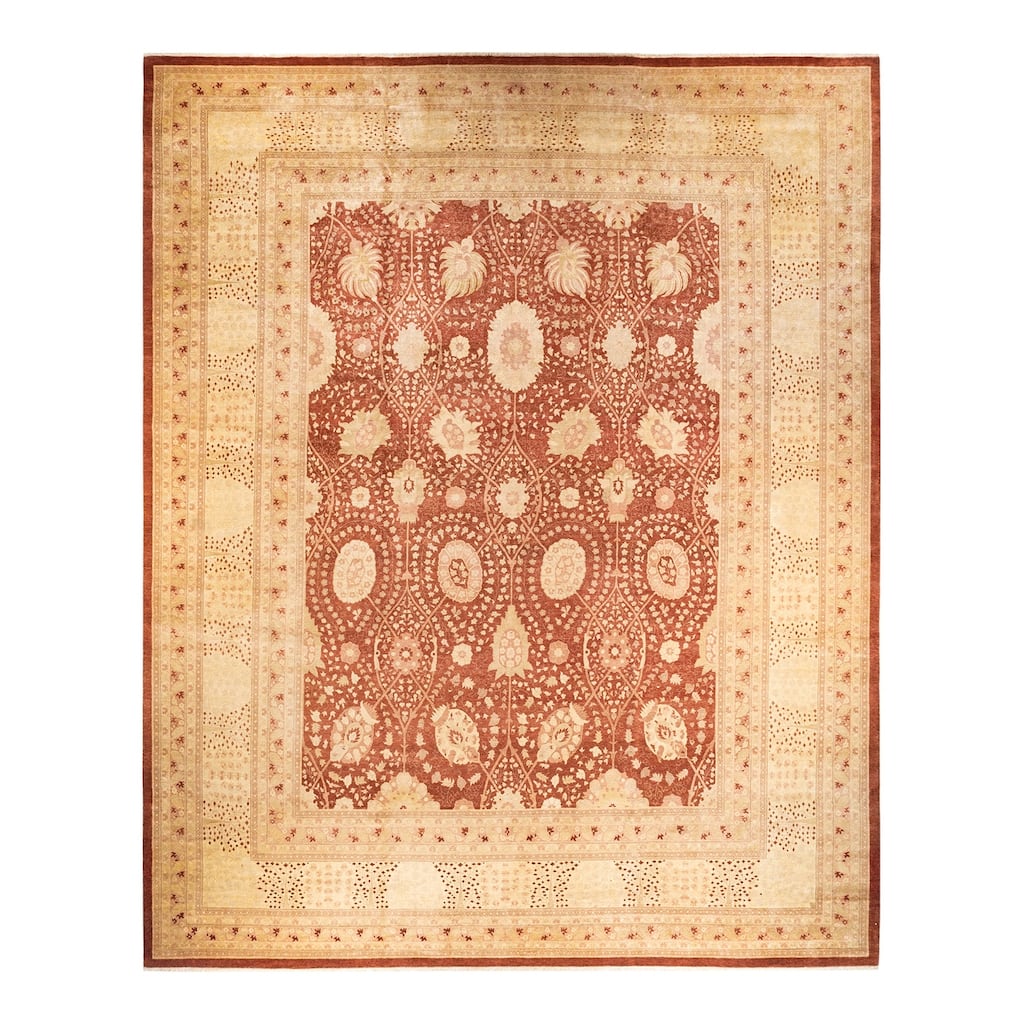 Overton Hand Knotted Wool Vintage Inspired Traditional Mogul Yellow Area Rug - 12' 6" x 15' 3"