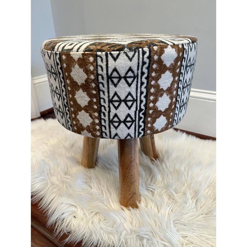HERAT ORIENTAL Wooden Round Upholstered Cloth Stool