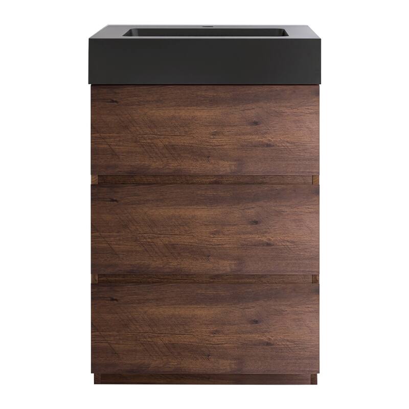 Freestanding Bathroom Vanity with Black Solid Surface Top