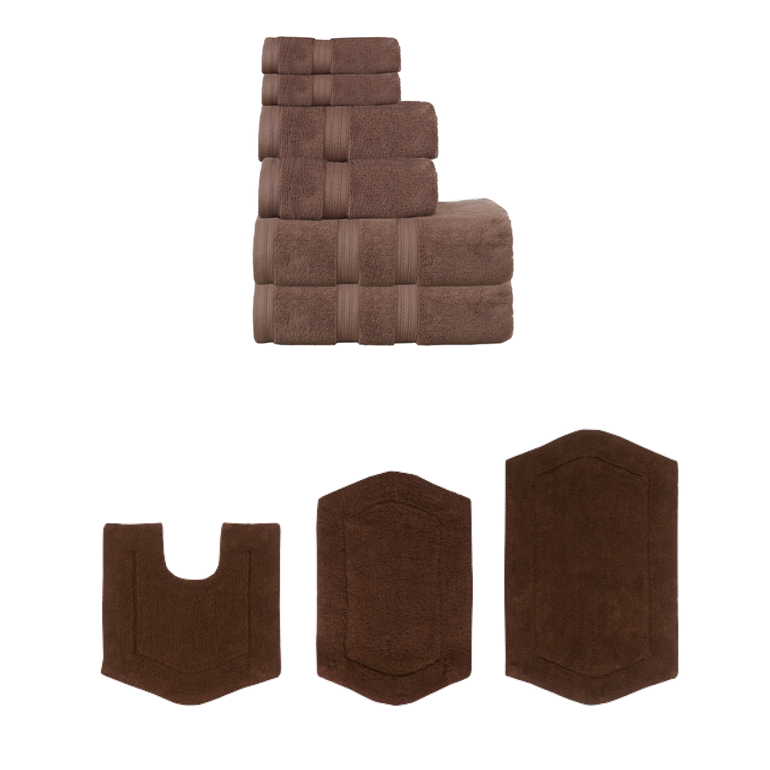 Home Weavers Waterford Collection 100% Soft Cotton Super Absorbent 6 Pc Towel Set & 3 Pc Bath Rug Combo, Non Slip (Set of 9)