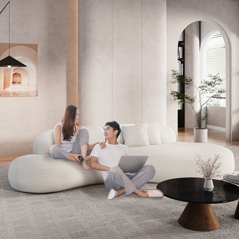 135" Modern Boucle White Armless Sofa Couch for Living Room