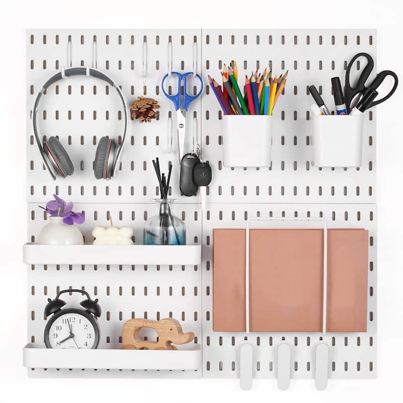 ABS HIPS Pegboard 4 Panels Wall Organizer with Hooks - 11 x 11 x 0.47" (L x W x H)