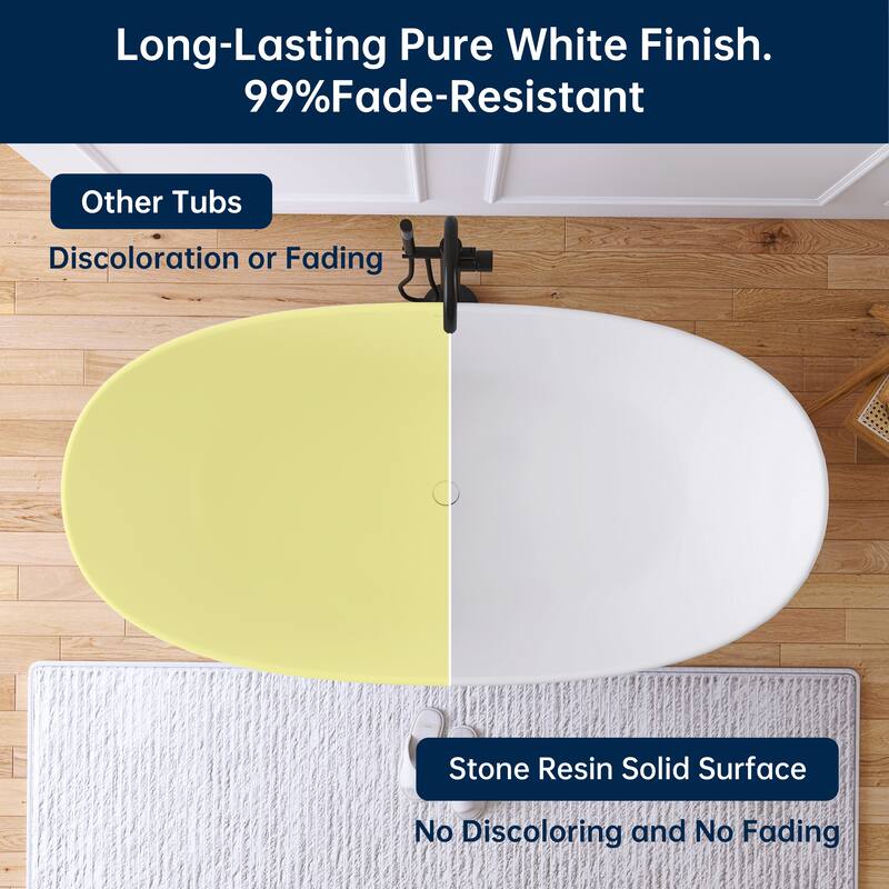 MEDUNJESS 65'' Freestanding Bathtub Solid Surface Soaking Tub