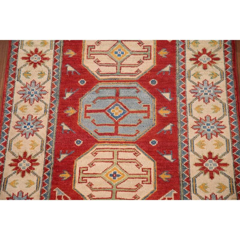 Red Kazak Accent Rug Handmade Traditional Oriental Wool Carpet - 2'7"x 4'0"
