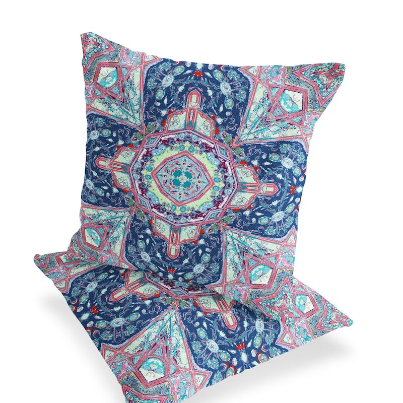 HomeRoots Set of Two 16" X 16" Blue and Pink Blown Seam Floral Indoor Outdoor Throw Pillow - 16.00' X '16.00' X '5.00