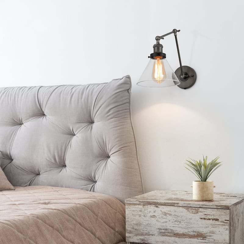Merida Plug-in Adjustable Wall Lamp Sconce with Clear Glass - L21" x W7.3 " x H8"