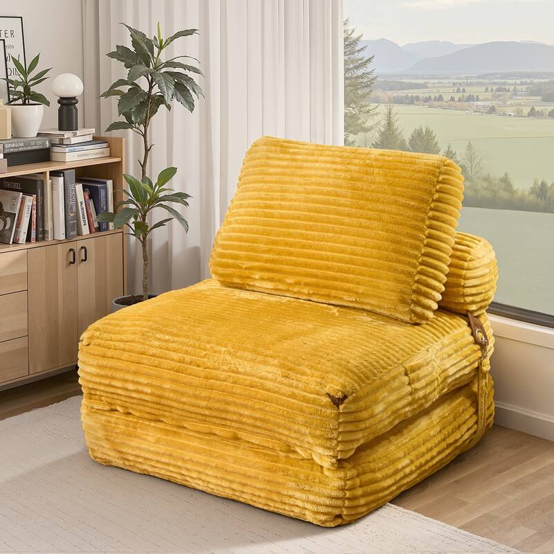 HOOOWOOO Modern Upholstery Fabric Folding Sofa Couch - Yellow-Plush