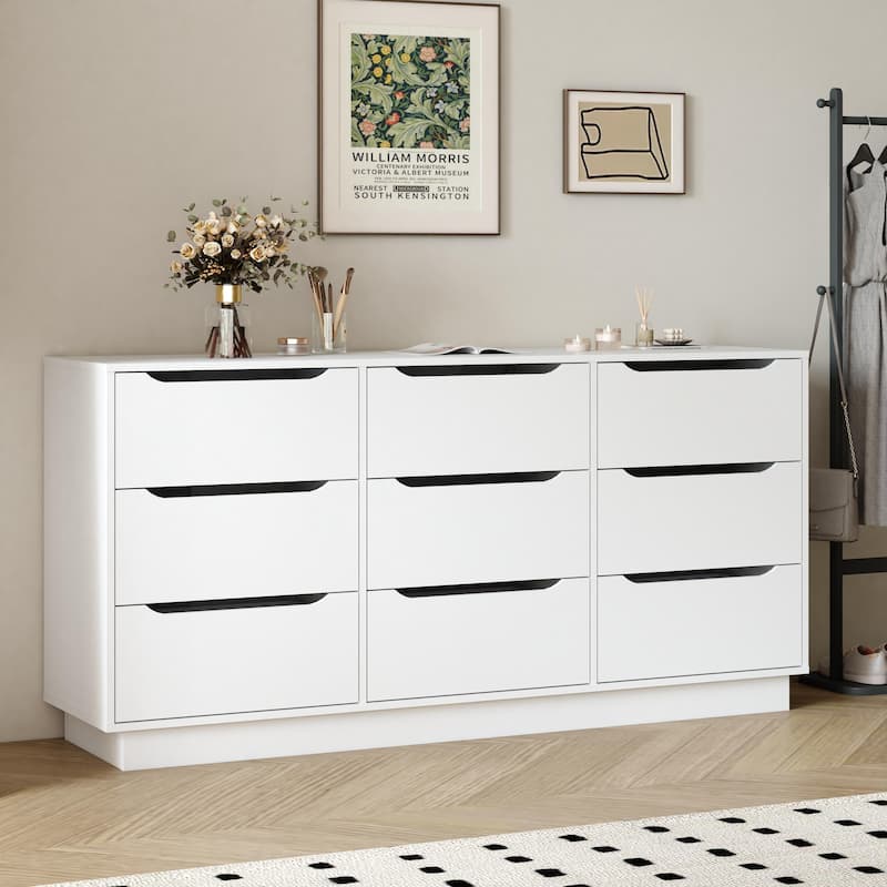 Wooden White Dresser for Bedroom, 9 Drawer/8 Drawers Double Dressers & Chest of Drawers, Large Clothing Storage Cabinet