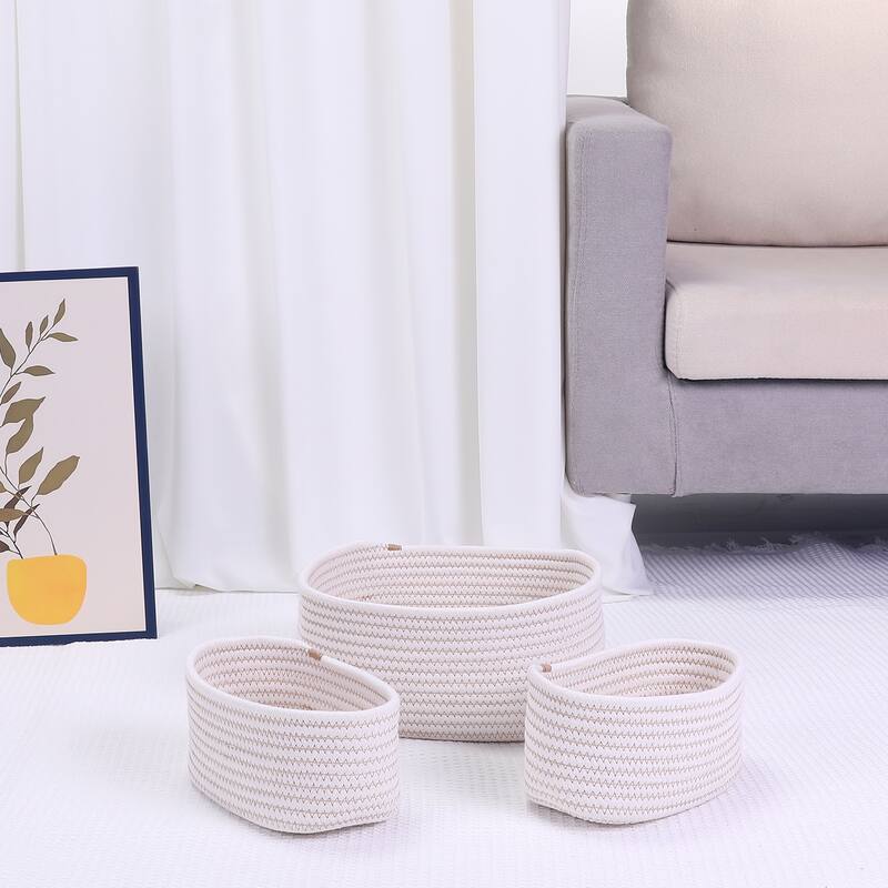 3 Packs Woven Storage Basket, Shelf Closet Storage Organizer Bin for Blankets, Clothes, Shoes for Living Room Home Decor