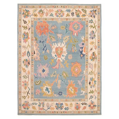 ECARPETGALLERY Hand-knotted Modern Oushak Light Blue Wool Rug - 9'0 x 11'10