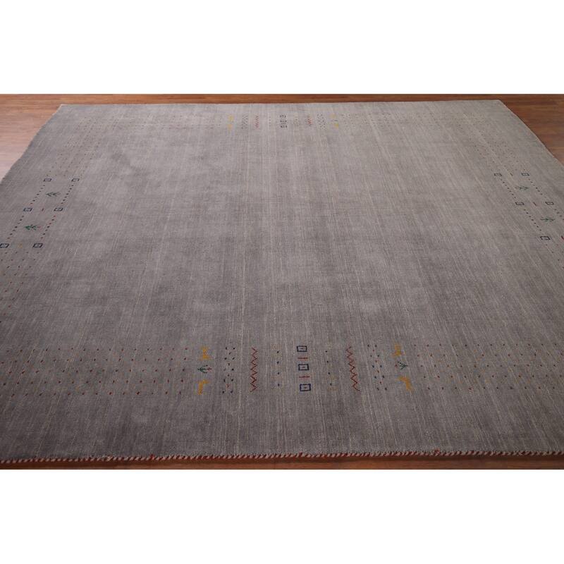 Gray Gabbeh Rug Hand-Knotted Wool Carpet - 8'1"x 9'9"