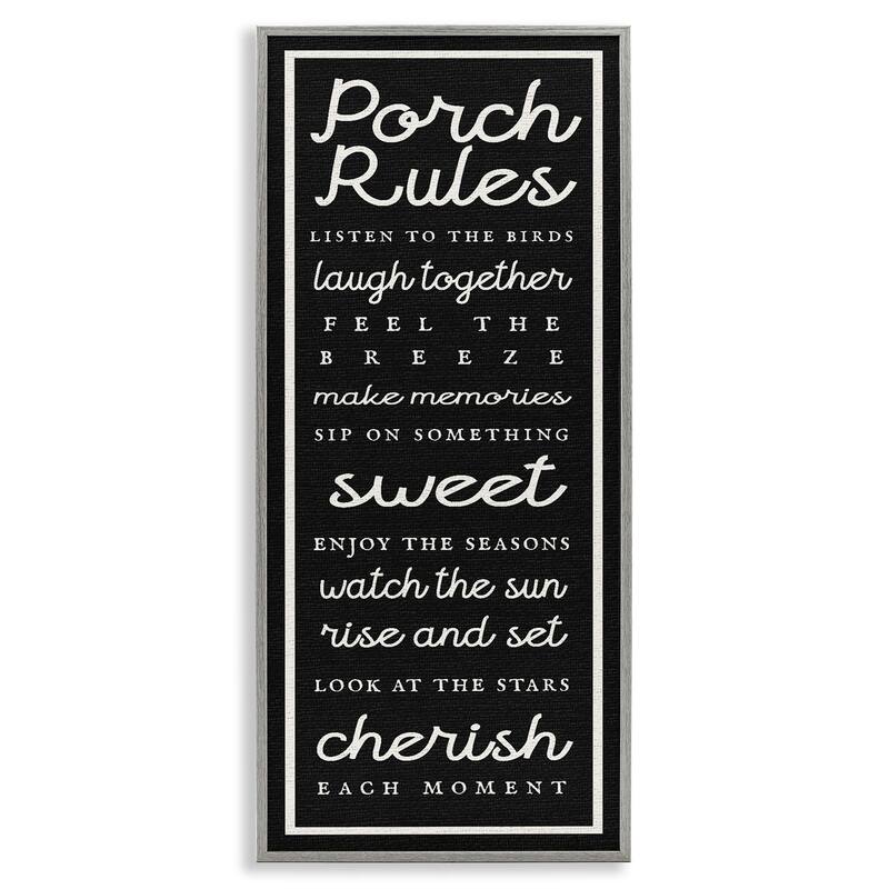 Stupell Porch Rules on Black Framed Giclee Art Design By Lil' Rue - 10 x 24 - Grey