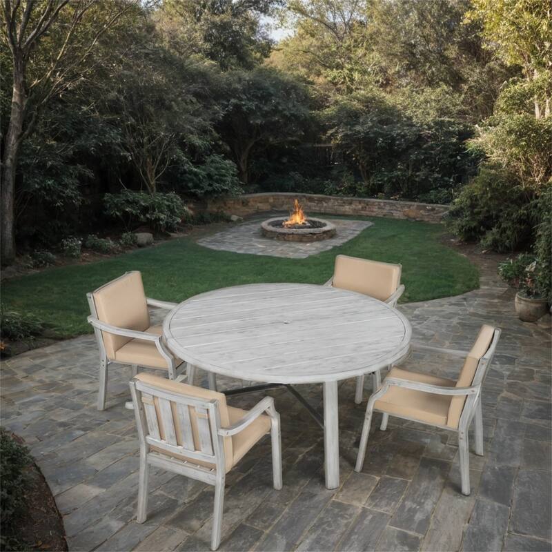 Outdoor Wood Dinning Set with Umbrella Hole and Removable Cushions